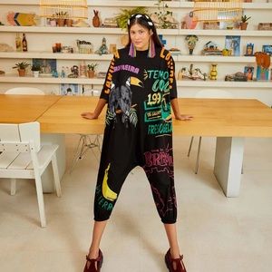 Farm Rio Mixed Graphic Black Jumpsuit Xs/S